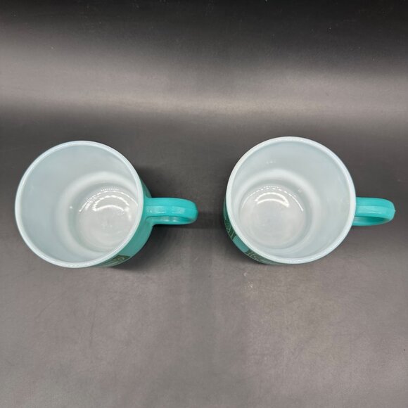 Vintage Milk Glass Mugs Hazel Atlas Teal Green Stacking Fruit Cherry Pear Apple - Picture 6 of 12